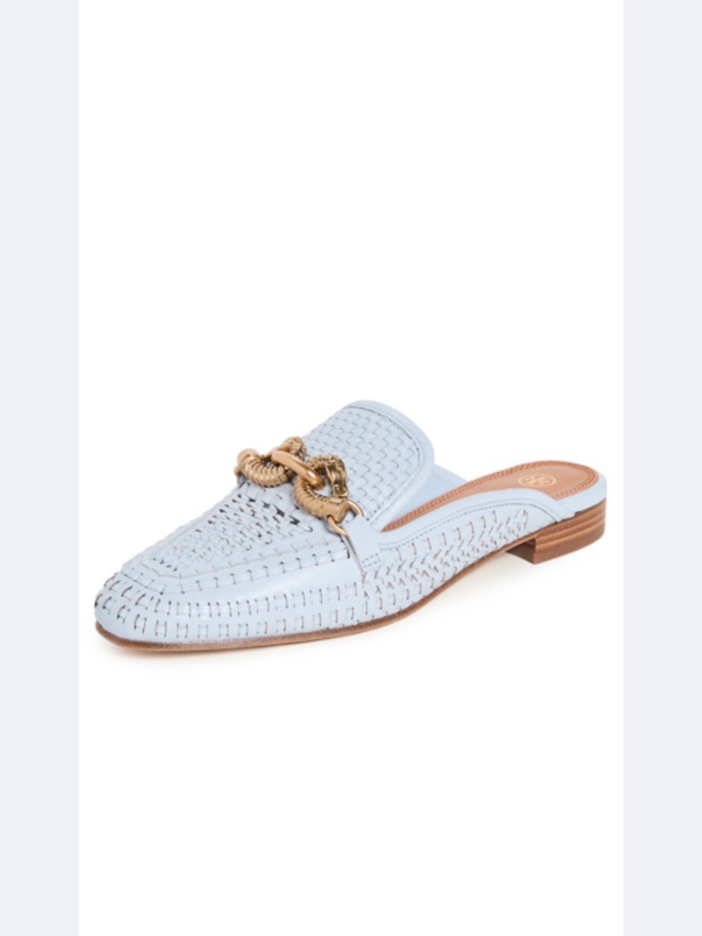 Tory Burch Jessa Woven Mules, Pale Blue with Gold Chain